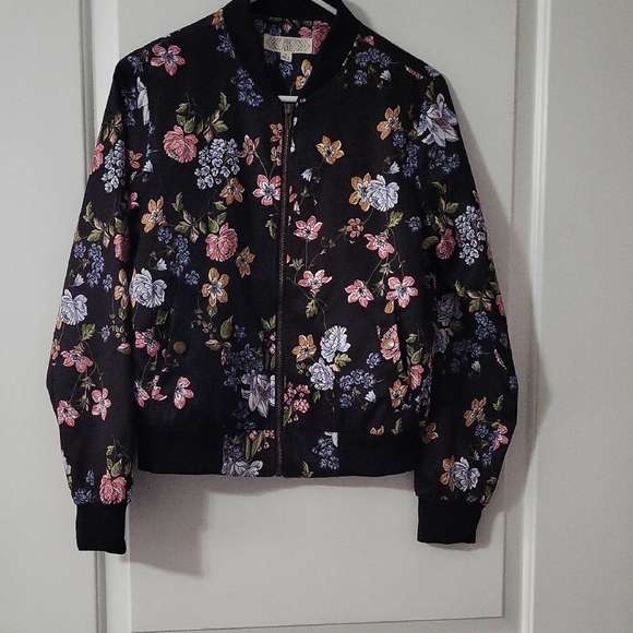 Pink Rose Other - Pink Rose Black Floral Bomber Jacket